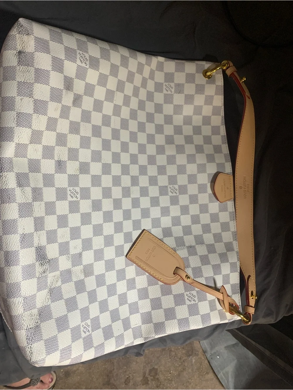 Louis Vuitton Azur Check Tote in White and Light Gray with Tan Trim